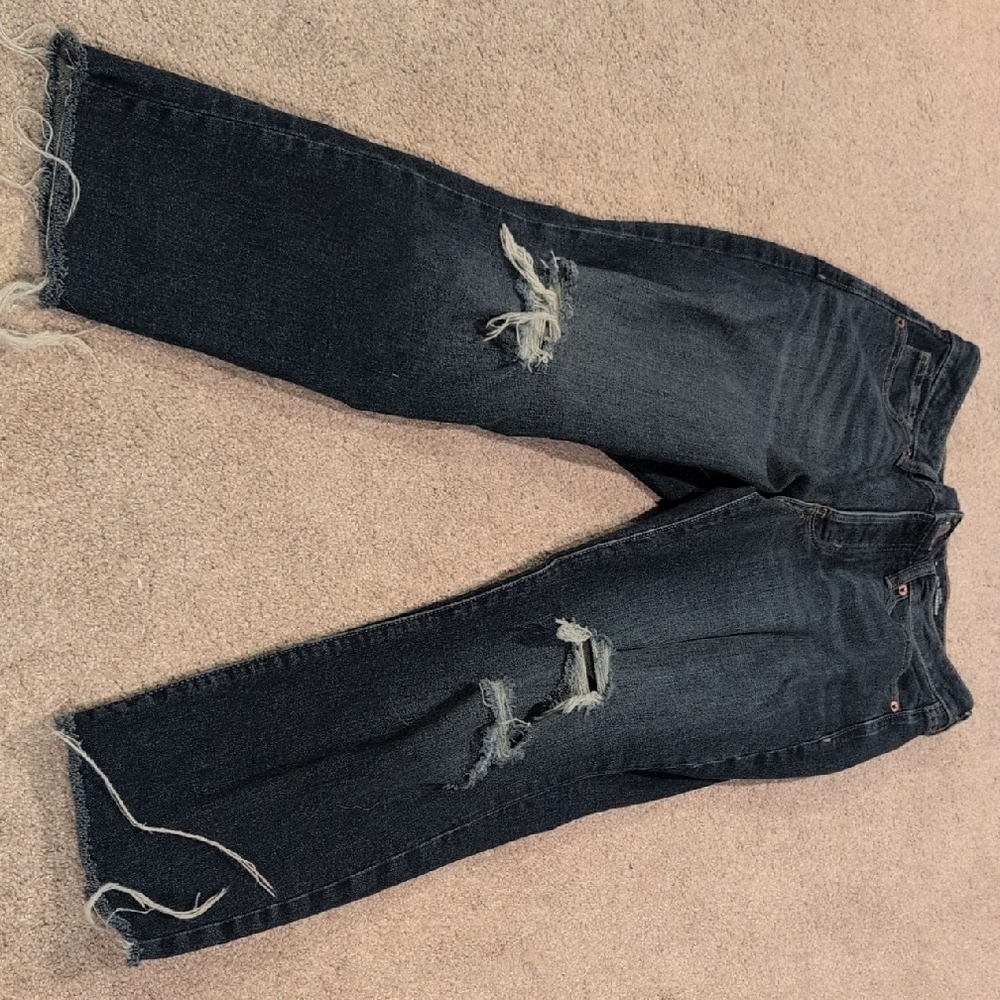 Old Navy Blue Distressed Straight Leg Jeans